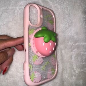 Strawberry Design Pink Phone Case with a pop-socket